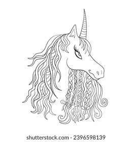 Magic unicorn. Children's tale. Magic line art. Vector illustration