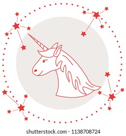 Magic unicorn and constellations. Design for children graphic, t-shirt, cover, gift card, poster.