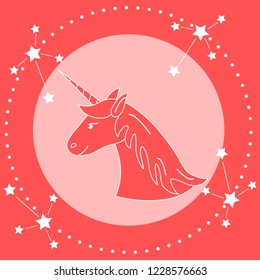 Magic unicorn and constellations. Design for children graphic, t-shirt, cover, gift card, poster.