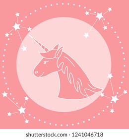 Magic unicorn and constellations. Design for children graphic, t-shirt, cover, gift card, poster.