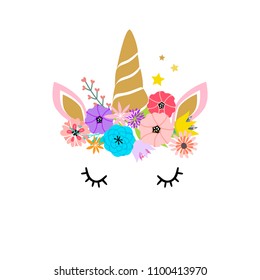 Magic unicorn cute illustration - shirt and card design on a white background