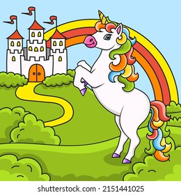 Magic unicorn. Fairy horse. Colored background for your design. For wallpapers, covers, postcards, banners. Vector illustration.