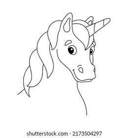 Magic unicorn. Fairy horse. Coloring book page for kids. Cartoon style character. Vector illustration isolated on white background.