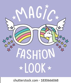 Magic Unicorn. Fashion Look, Girl Graphic Tees Vector Designs And Other Uses 