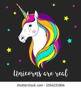 Magic unicorn. Graphic illustration. Fairy tale