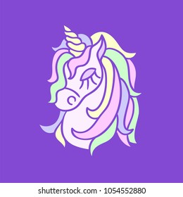 Magic unicorn head icon on the purple background