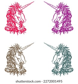 Magic Unicorn Head Silhouette Vector illustration. Beautiful Fantasy Print For T-Shirt Design
