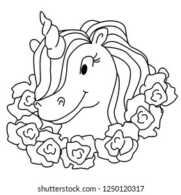 Magic unicorn isolated illustration. Vector coloring page for kids