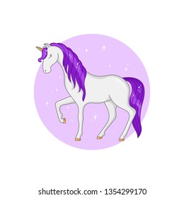 Magic unicorn isolated on white background. Beautiful fairy animal vector illustration. For printing on children's clothes, stickers, posters, etc.