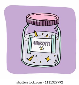 Magic unicorn jar. Unicorn hand drawn vector phrase.  It can be used for website design, article, phone case, poster, t-shirt, mug etc. Unique handdrawn lettering quote about unicorns.