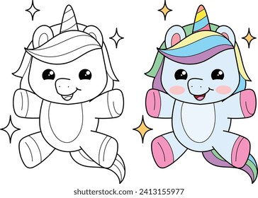 Magic Unicorn. Kids vector illustration coloring page horse pony 