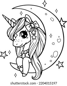 magic unicorn on the moon coloring book