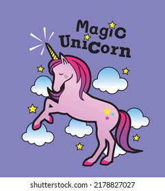 magic unicorn for poster or girl T shirt, textile kids room decoration