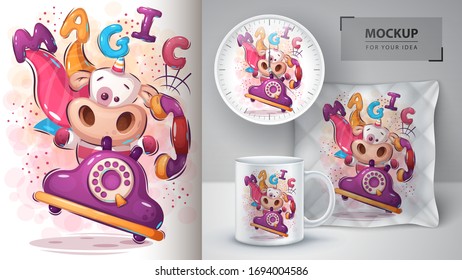 Magic unicorn poster and merchandising. Vector eps 10