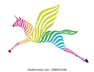 magic unicorn rainbow LGBTQ stripes logo design