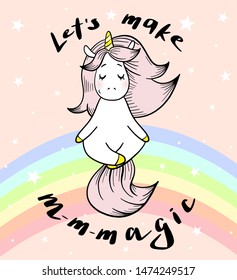 Magic unicorn is relaxing and doing yoga. Let's make magic lettering. 