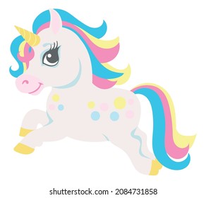 Magic unicorn running. Happy fantasy creature in cute cartoon style