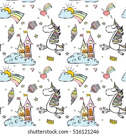 Magic unicorn seamless pattern