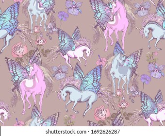 Magic Unicorn. Seamless pattern. Vector illustration. Suitable for fabric, wrapping paper and the like