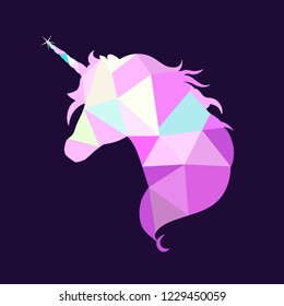 Magic Unicorn  silhouette collection in low poly style . Vector hand drawn illustration for print, banner, poster.