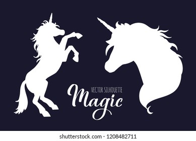 Magic Unicorn  silhouette collection . Vector hand drawn illustration for print, banner, poster.