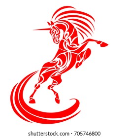 Magic unicorn silhouette. Ethnic design tattoo.  Fantasy mythology print for T-shirt and bags. Isolated