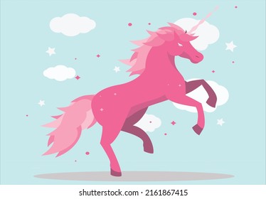 Magic unicorn silhouette, Stylish icons, vintage, background, horses tattoo. flying, jumping unicorn vector illustration. Fabulous landscape. Children's wallpaper. Cartoon illustration. Wonderland.