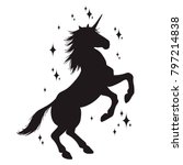 Magic unicorn silhouette, Stylish icons,vintage, background, horses tattoo. Hand drawn unicorn vector illustration, outline black.