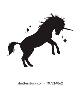 Magic unicorn silhouette, Stylish icons,vintage, background, horses tattoo. Hand drawn unicorn vector illustration, outline black.