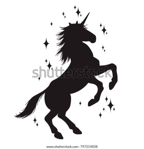 魔法の一角獣のシルエット スタイリッシュなアイコン ビンテージ 背景 馬のタトゥー 輪郭が黒い 手描きの一角獣のベクターイラスト のベクター画像素材 ロイヤリティフリー 797214838