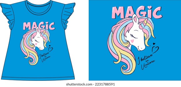 MAGIC UNICORN t shirt graphic design vector illustration \