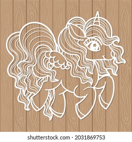 Magic unicorn. Template for laser cutting from any material. For children's design of jewelry, interior elements, decor, postcards and Vector etc.