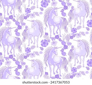 Magic Unicorn. Vector illustration. In style Toile de Jou. Will be well to look in the design of children's room 