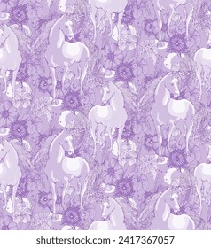Magic Unicorn. Vector illustration. In style Toile de Jou. Will be well to look in the design of children's room 