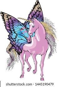 Magic Unicorn.  Vector illustration. Suitable for fabric, wrapping paper and the like. Will be well 