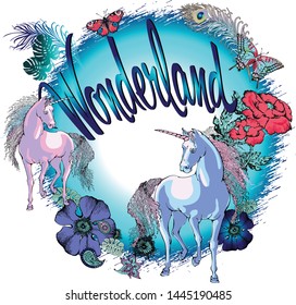Magic Unicorn.  Vector illustration. Suitable for fabric, wrapping paper and the like. Will be well 