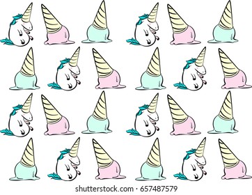 Magic unicorn vector seamless pattern with ice-cream. Sketch. Pop art. Comic style.