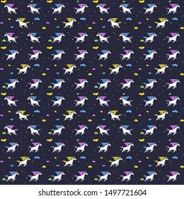 Magic unicorns in the clouds, seamless pattern for your design, vector illustration