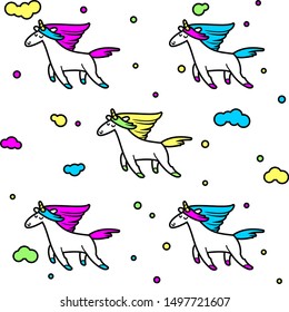 Magic unicorns in the clouds, seamless pattern for your design, vector illustration