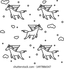 Magic unicorns in the clouds, seamless pattern for your design, vector illustration