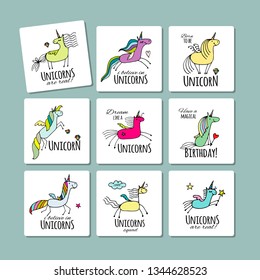 Magic unicorns collection, sketch for your design