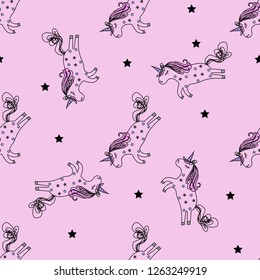 Magic unicorns seamless pattern background. Vector illustration.
