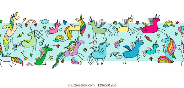 Magic unicorns, seamless pattern for your design