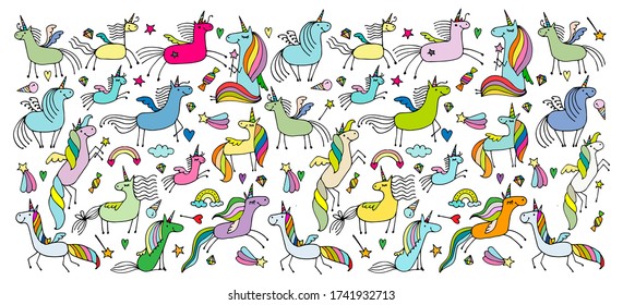 Magic unicorns, seamless pattern for your design. Vector illustration