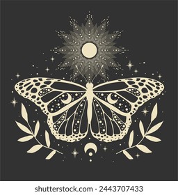 Magic vector illustration with butterfly. Abstract mystic sign. For you design, magic craft.
