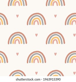 Magic vector seamless pattern. Hand drawn boho nursery rainbow illustration. Cute design for baby shower, kids clothes print, textile, digital paper wrapping, wallpaper.