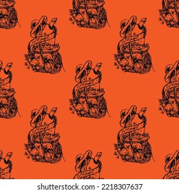 Magic vector seamless pattern on orange background