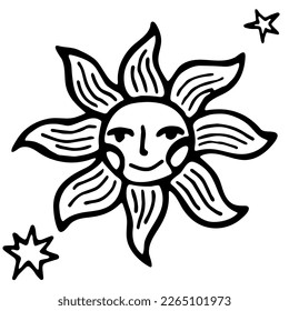 Magic vector with sun, and stars. Graphic art for astrology, esoteric, tarot, mystic and magic. Luxury elegant design.