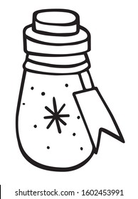 magic vial (potion) with a snowflake and an empty tag, made in doodle style , vector 