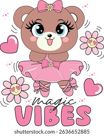 magic vibes bear cute flowers smile